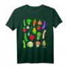 Kawaii Gemüse T-Shirt mit 18 bunten Gemüsesorten  Lustiges Cartoon Design für Vegetarier, Veganer & Gärtner