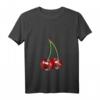 Damen Kirsche Rockabilly Retro Vintage T-Shirt mit V-Ausschnitt  Lustiges Frucht-Design im 70er/80er Stil
