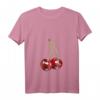 Damen Kirsche Rockabilly Retro Vintage T-Shirt mit V-Ausschnitt  Lustiges Frucht-Design im 70er/80er Stil