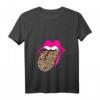 Damen Leopard und Hot Pink Lippe & Zunge T-Shirt mit V-Ausschnitt  Trendiges, weiches Oberteil für jede Jahreszeit