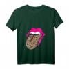 Damen Leopard und Hot Pink Lippe & Zunge T-Shirt mit V-Ausschnitt  Trendiges, weiches Oberteil für jede Jahreszeit