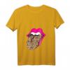 Damen Leopard und Hot Pink Lippe & Zunge T-Shirt mit V-Ausschnitt  Trendiges, weiches Oberteil für jede Jahreszeit