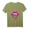 Damen Leopard und Hot Pink Lippe & Zunge T-Shirt mit V-Ausschnitt  Trendiges, weiches Oberteil für jede Jahreszeit