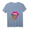 Damen Leopard und Hot Pink Lippe & Zunge T-Shirt mit V-Ausschnitt  Trendiges, weiches Oberteil für jede Jahreszeit