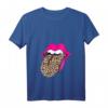 Damen Leopard und Hot Pink Lippe & Zunge T-Shirt mit V-Ausschnitt  Trendiges, weiches Oberteil für jede Jahreszeit