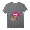 Damen Leopard und Hot Pink Lippe & Zunge T-Shirt mit V-Ausschnitt  Trendiges, weiches Oberteil für jede Jahreszeit
