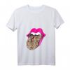 Damen Leopard und Hot Pink Lippe & Zunge T-Shirt mit V-Ausschnitt  Trendiges, weiches Oberteil für jede Jahreszeit