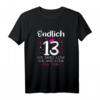 Lustiges 13. Geburtstag Mädchen T-Shirt - Endlich 13 Jahre, Krone, Herzen & Sterne, Perfektes Geschenk für Tochter, Nichte & Enkelin