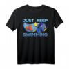 HapBunny Pixar Finding Dory T-Shirt - Offiziell Lizenz, Wasserfarben-Design mit 'Just Keep Swimming' Text