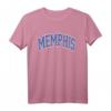 Memphis Arched Blue Text T-Shirt - Klassisches, hochwertiges Basic-Shirt mit doppeltem Saum